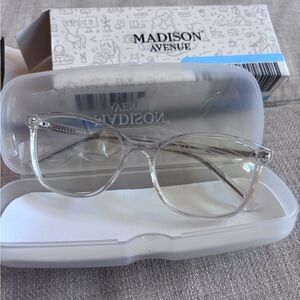 Madison Avenue blue light blocker glasses. Clear frames brand new.